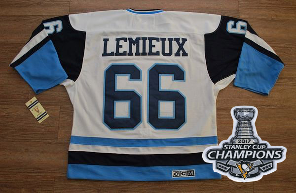 Penguins #66 Mario Lemieux White/Blue CCM Throwback Stanley Cup Finals Champions Stitched NHL Jersey
